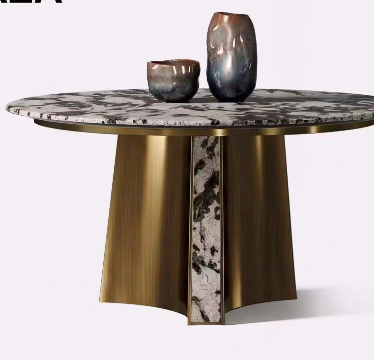 Round stainless steel dining table