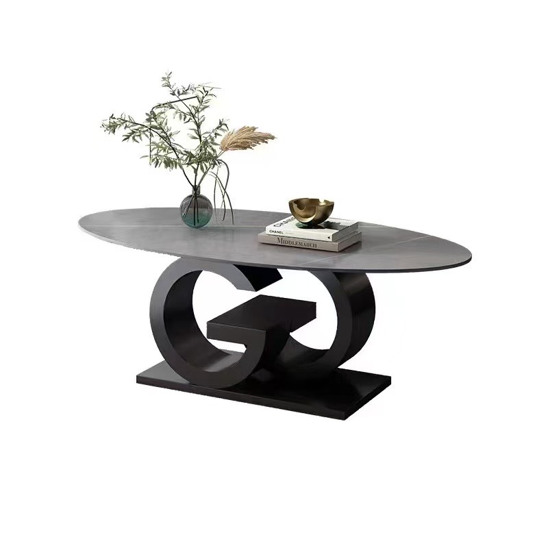 Double C oval marble stainless dining table