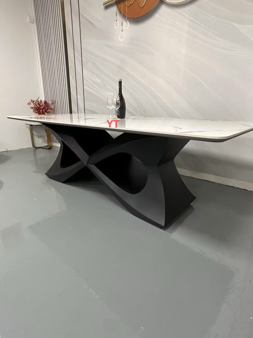 X-shaped rock slab stainless dining table