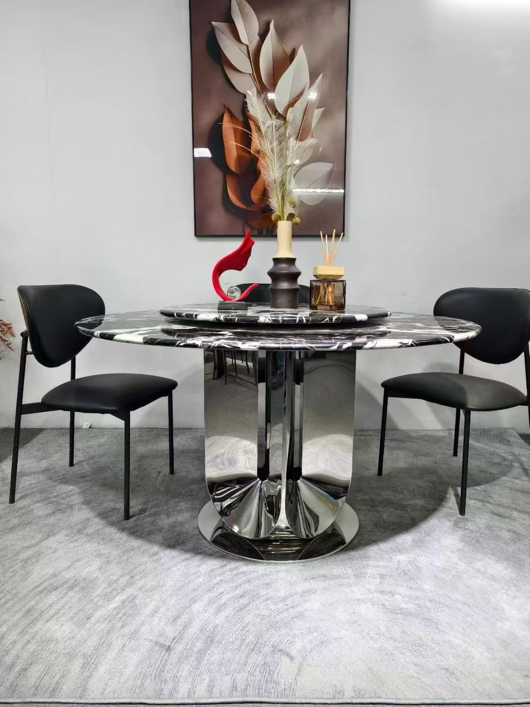 Marble disc stainless steel dining table