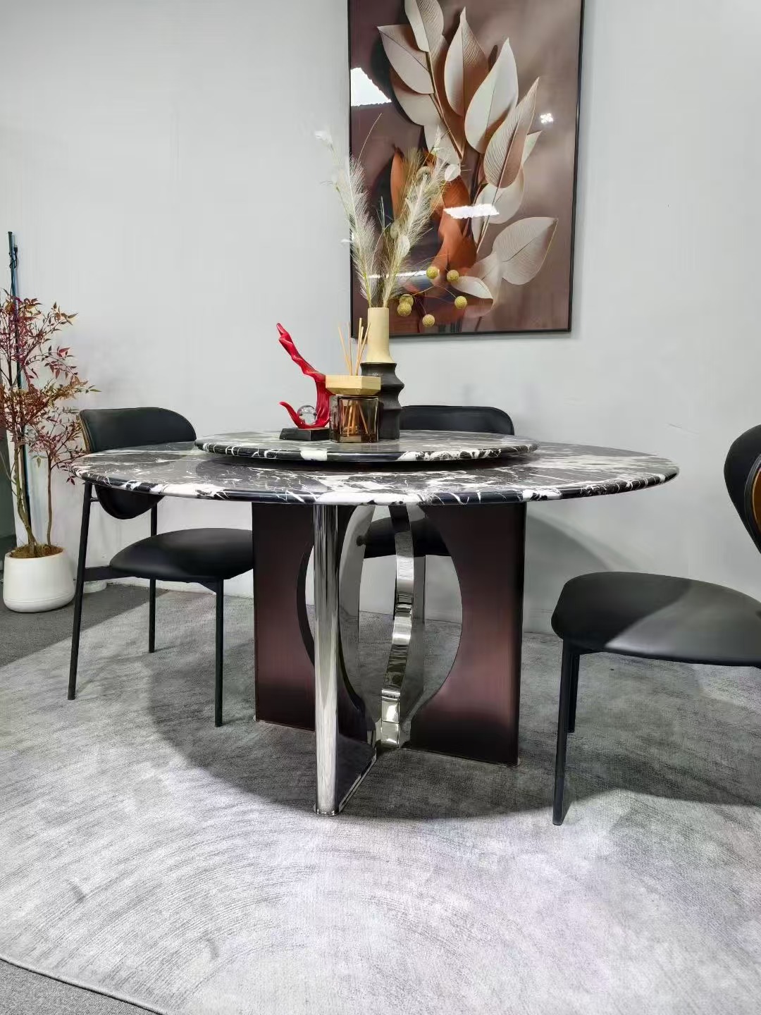 Marble stainless steel round table (with turntable)