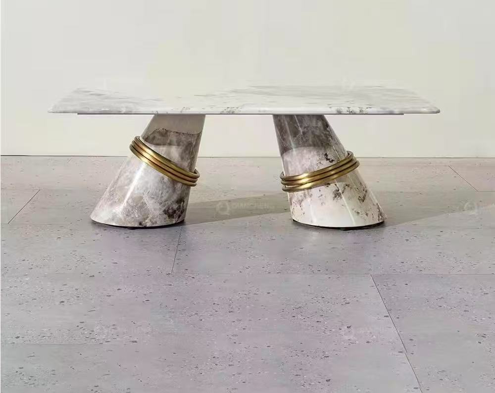 Double cone base luxury stone dining table
