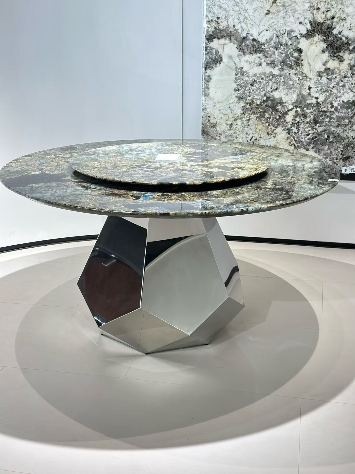 Polygonal stainless steel dining table