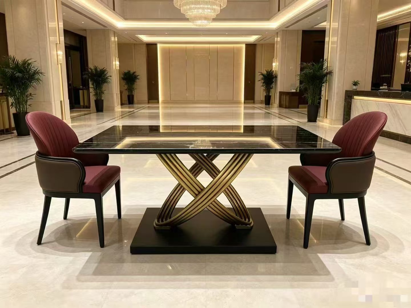 X-type marble stainless steel dining table