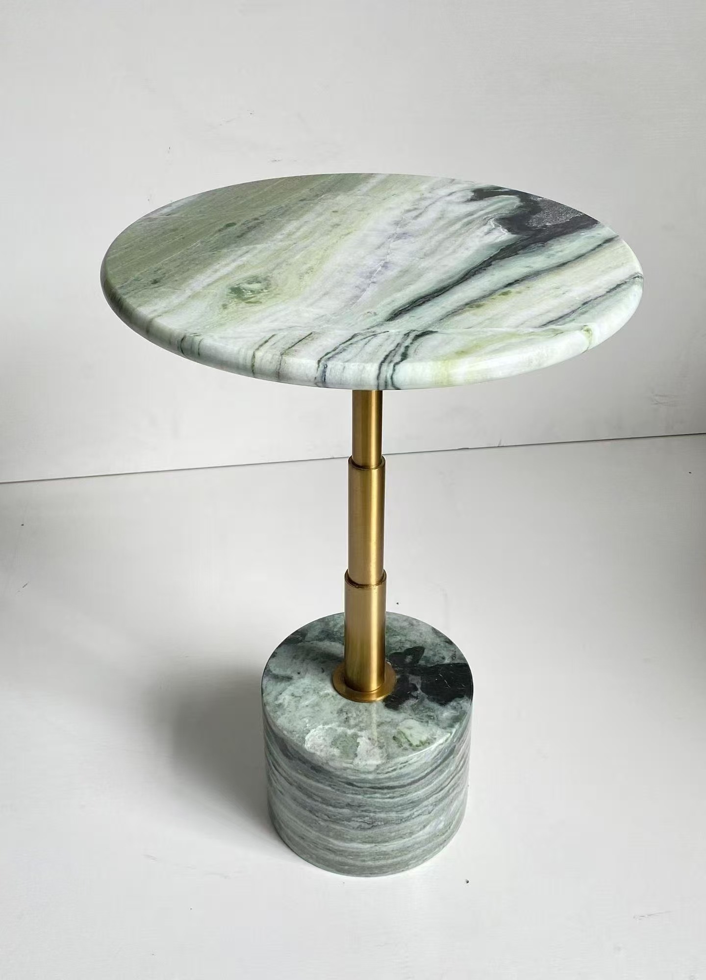 Green grain marble stainless steel column side table