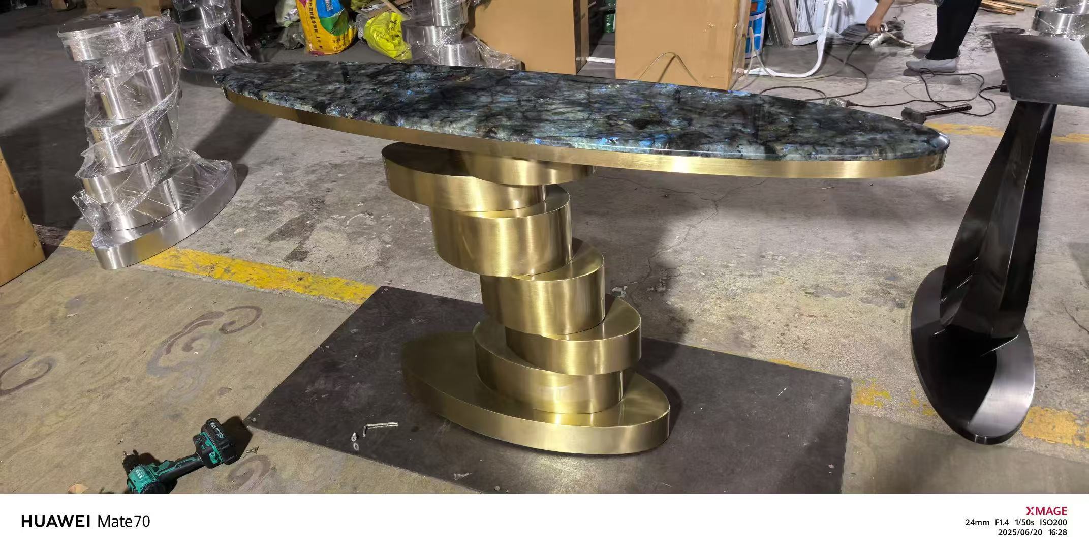 Spiral laminated stainless steel porch table